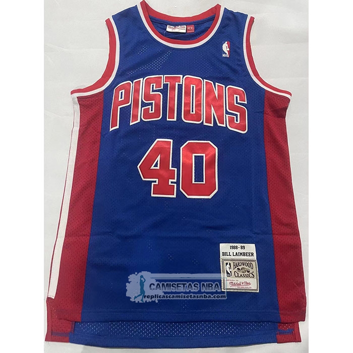 Camiseta Detroit Pistons Bill Laimbeer NO 40 Mitchell & Ness 1988-89 Azul
